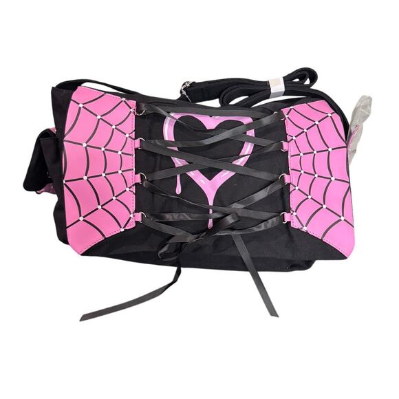 monster high Handbags - Monster High Draculaura Charm Lace Up Messenger Bag NWT Black Pink
